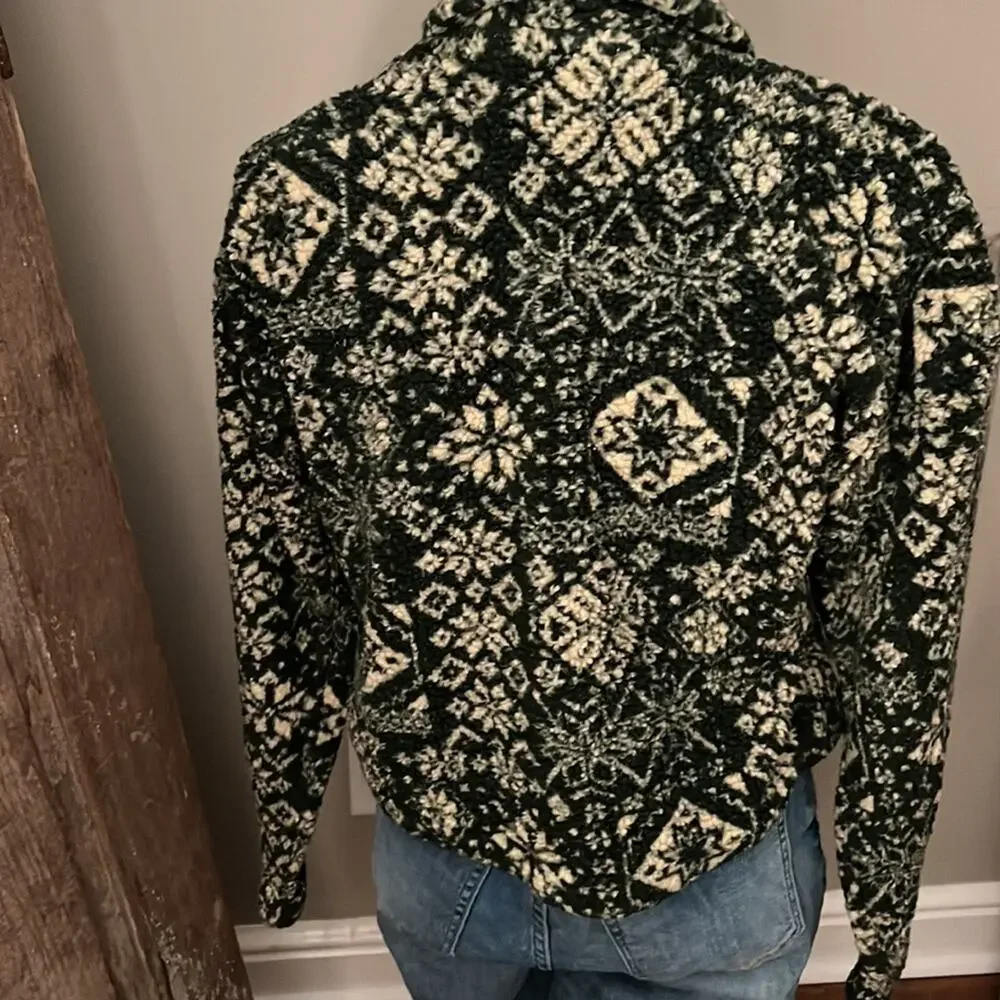 Vintage 90's Fleece Green Snowflake Arctic Sweater Jacket-Medium